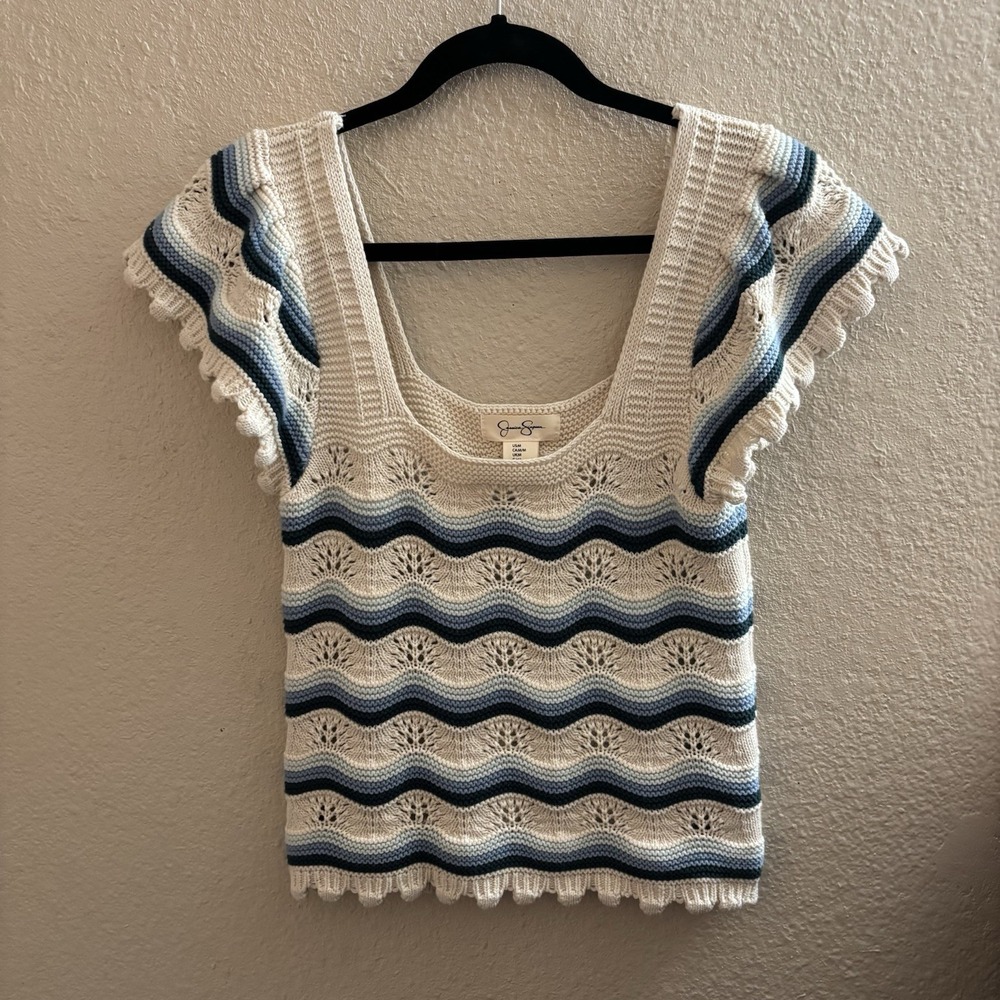 Jessica Simpson Womens Cotton Crochet Ruffle sleeve crop Top Size M